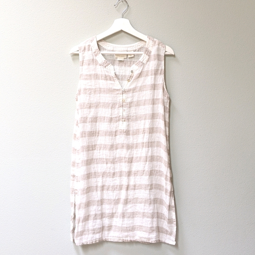 100% Linen Button Down Tunic Top Shirt Cover Up